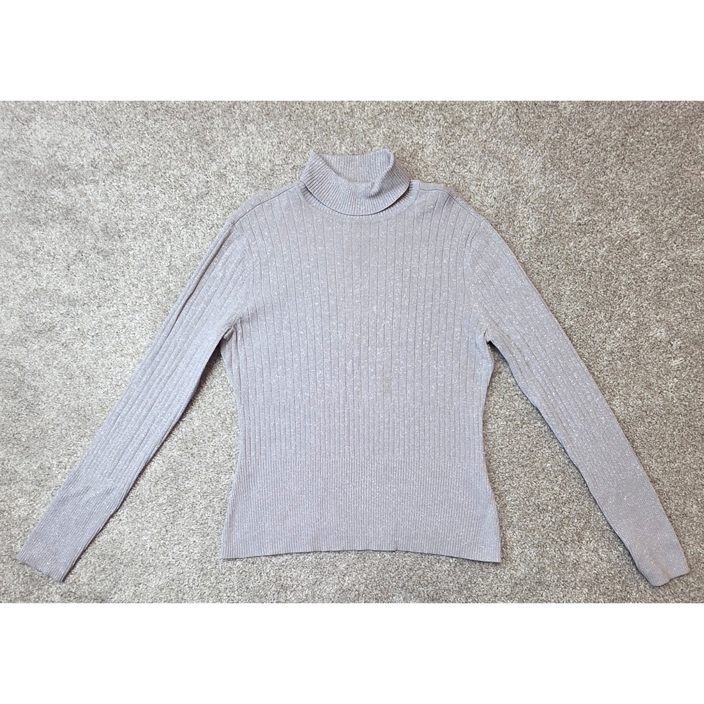 Worthington Petite Silver Metallic Ribbed Turtleneck Sweater PM Medium 
455